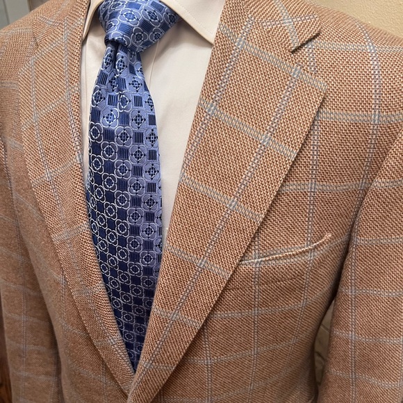 Custom Bespoke 100% Cashmere Windowpane Sport Coat Blazer Jacket Tan Men 42S - Picture 2 of 15